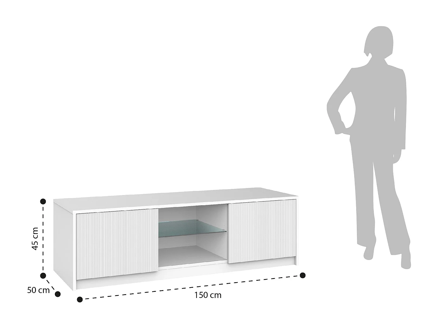 TV-Ständerschrank modern mit gerillten Fronttüren 150x50x45cm Budapest - Braun - Schwarz