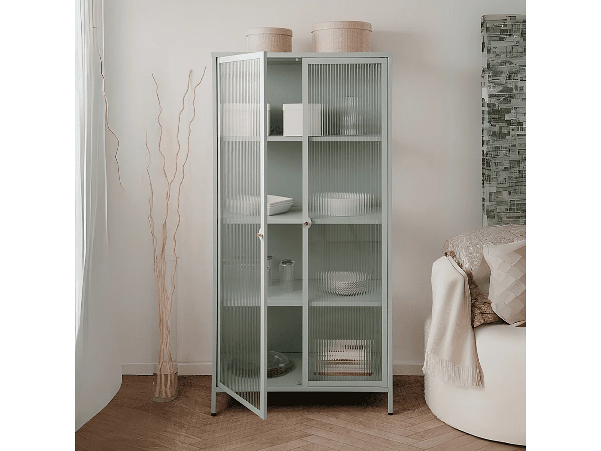 Witryna z 2 szklanymi drzwiami i 3 metalowymi półkami, szerokość 80 cm - MILTON