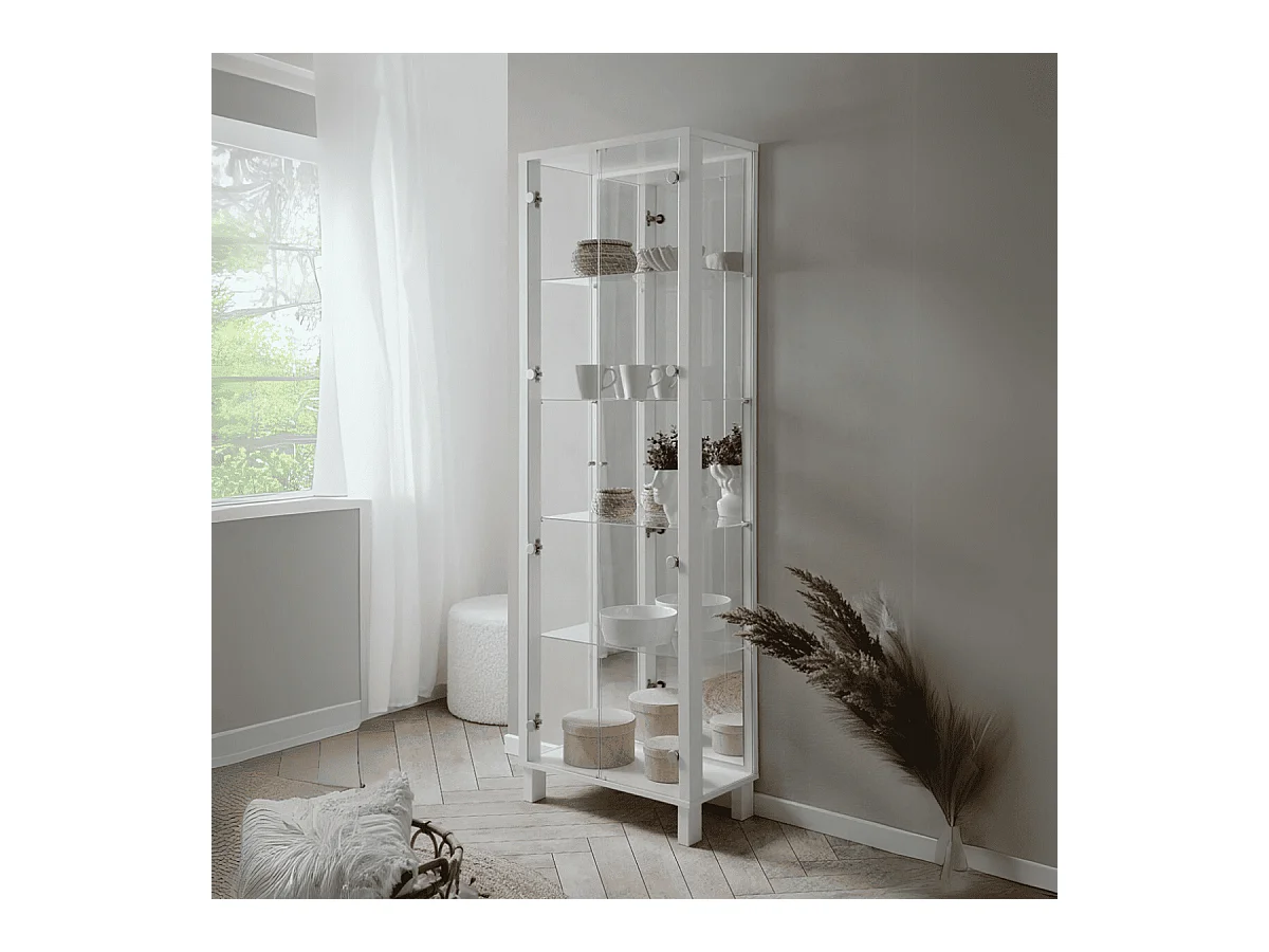 Vitrine 2 Portes et 4 Étagères en verre L62 x H189 cm - ALBI