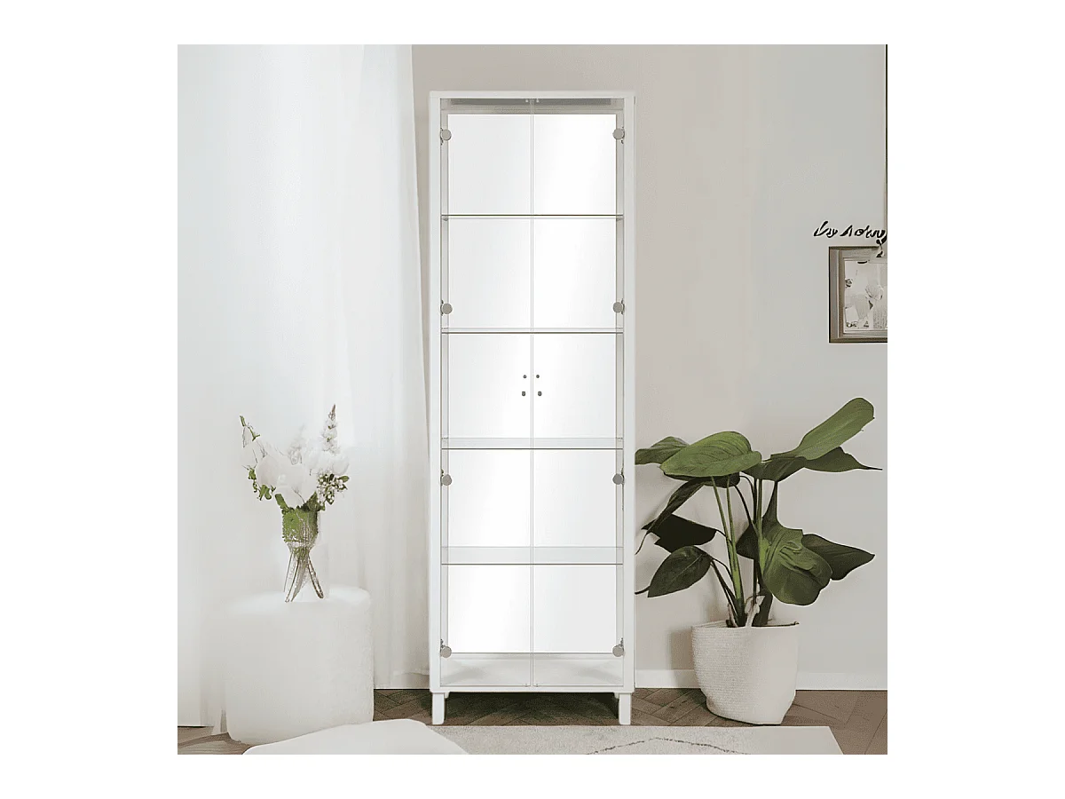 Vitrine 2 Portes et 4 Étagères en verre L62 x H189 cm - ALBI