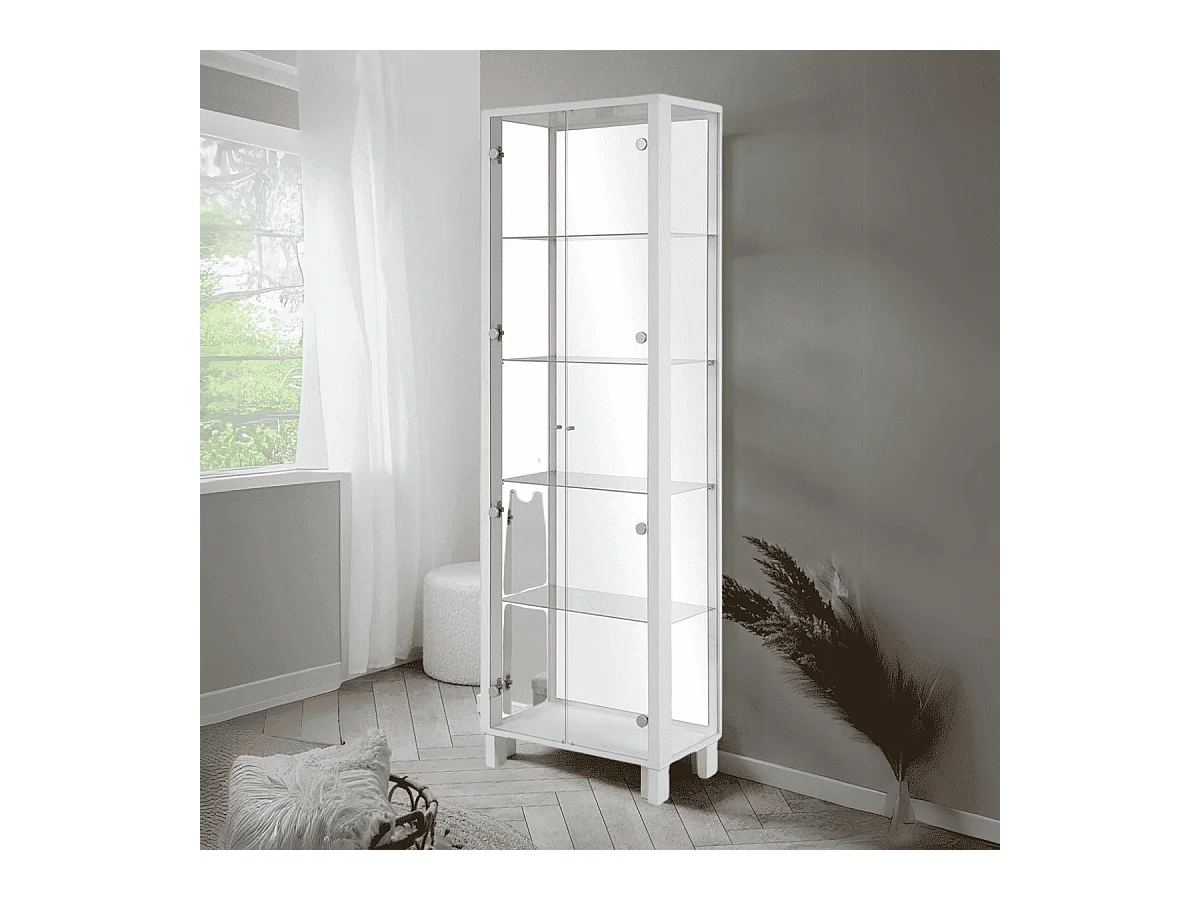 Vitrine 2 Portes et 4 Étagères en verre L62 x H189 cm - ALBI