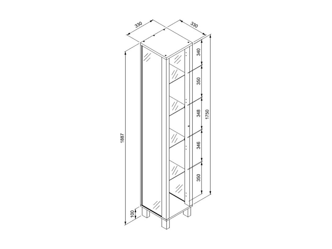 Vetrina colore bianco con anta e 4 ripiani Albi52A 33x33x189H