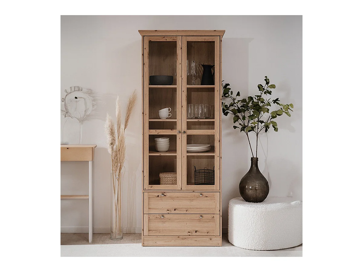 Vetrina 2 ante e 2 cassetti rovere anticato Timber52A 80x45x200H Il fascino del legno naturale nella tua casa