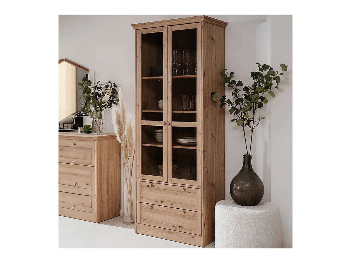 Vetrina 2 ante e 2 cassetti rovere anticato Timber52A 80x45x200H Il fascino del legno naturale nella tua casa