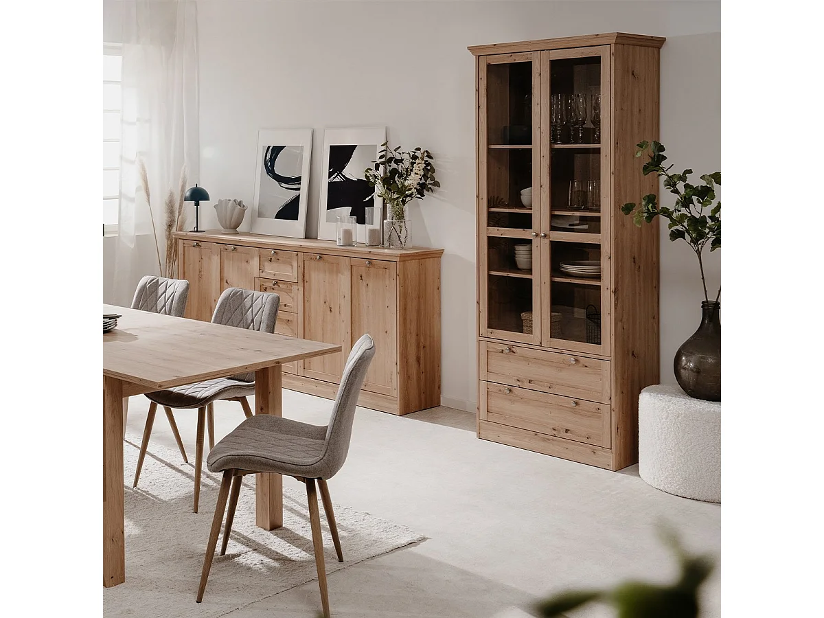 Vitrine avec 2 portes vitrées et 2 tiroirs L80 cm - TIMBER