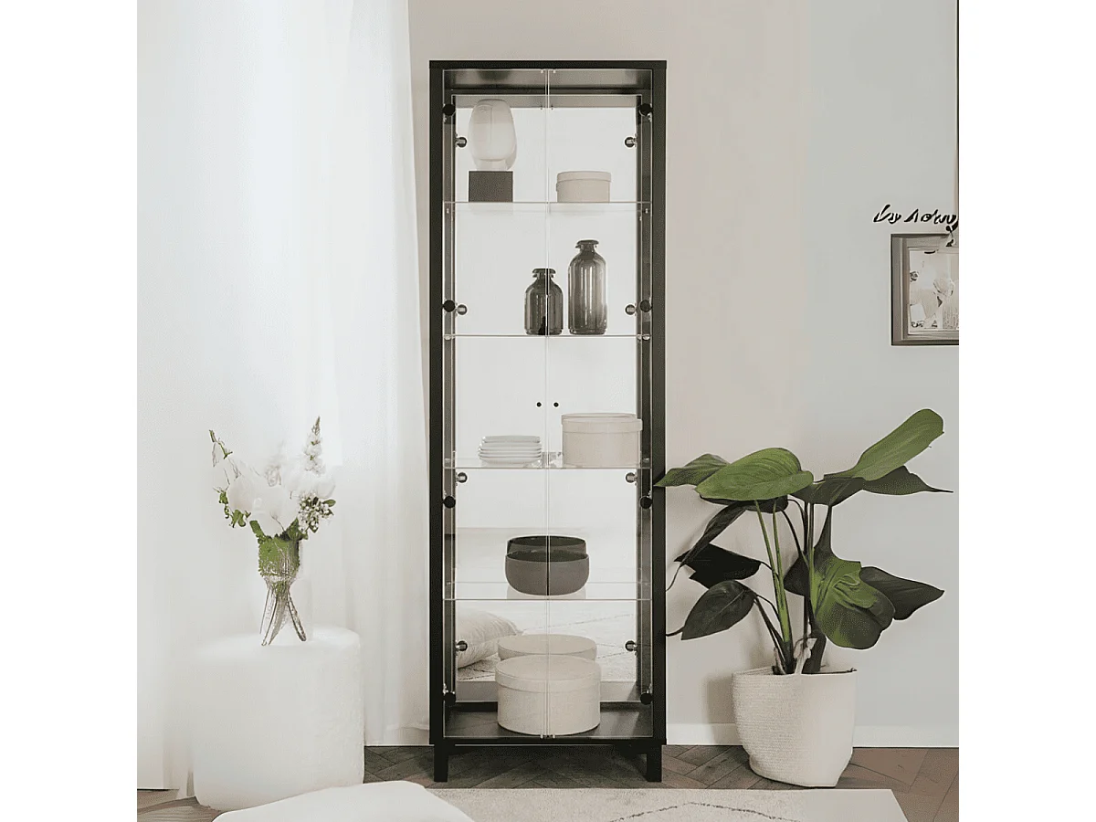 Vetrina colore nero con 2 ante e 4 ripiani Albi52B 62x33x189H
