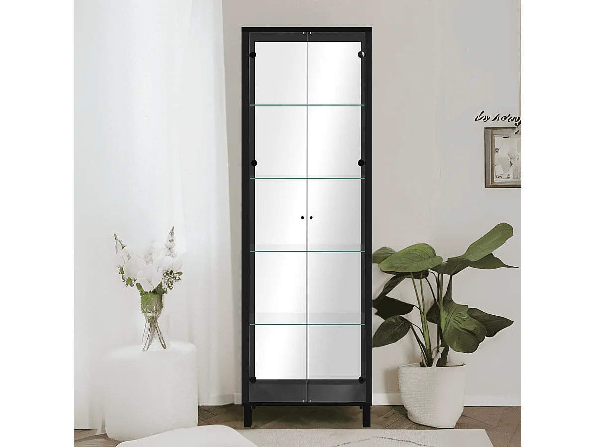 Vetrina colore nero con 2 ante e 4 ripiani Albi52B 62x33x189H