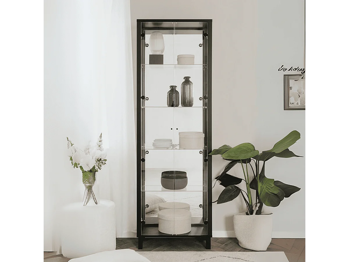 Vetrina colore nero con 2 ante e 4 ripiani Albi52B 62x33x189H