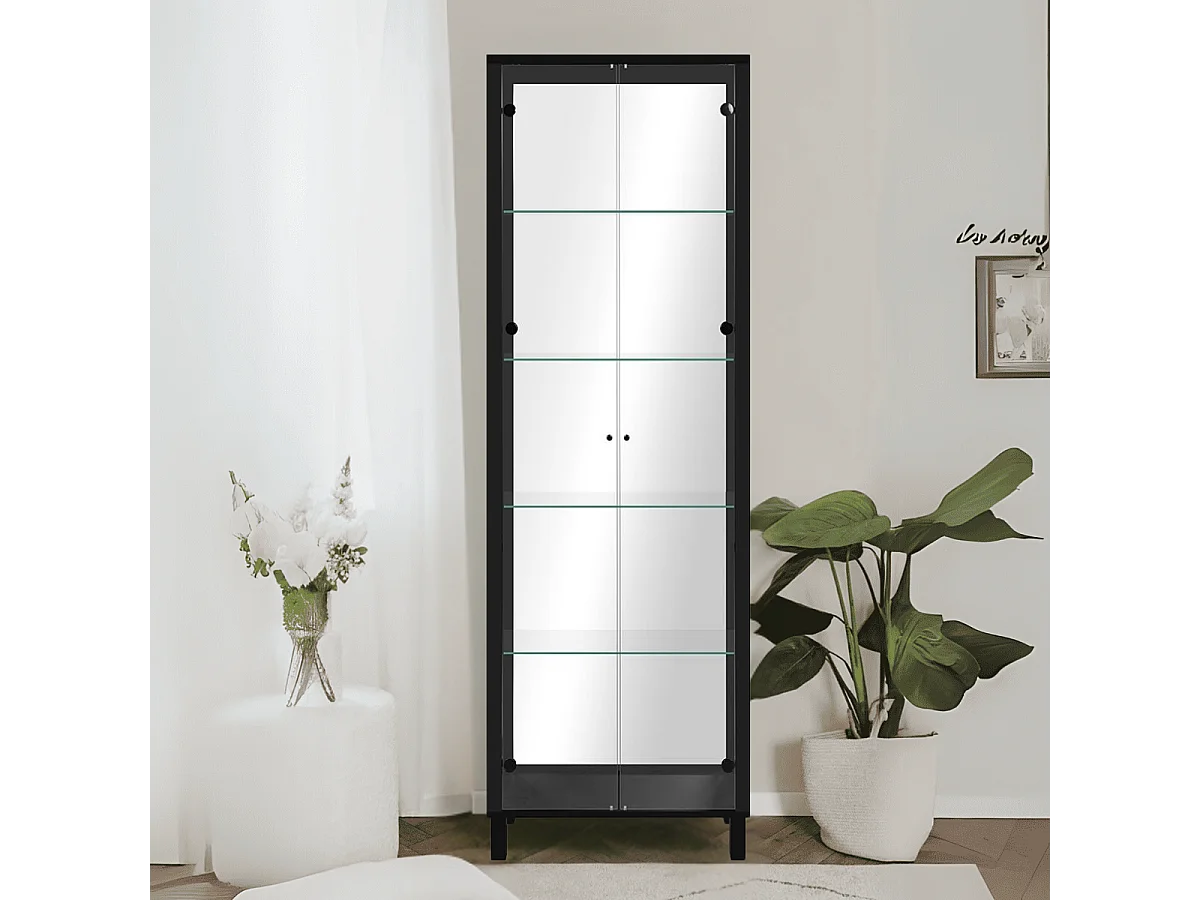Vetrina colore nero con 2 ante e 4 ripiani Albi52B 62x33x189H