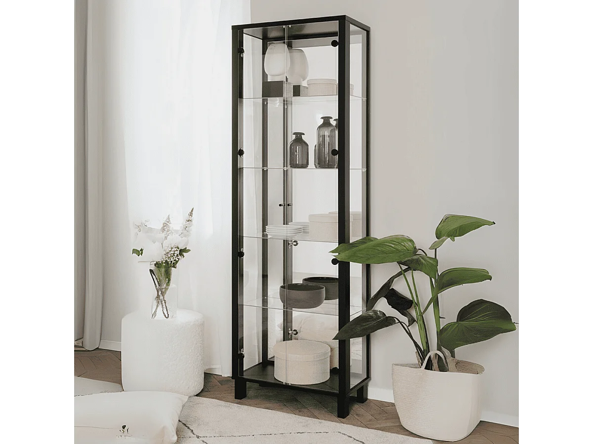 Vetrina colore nero con 2 ante e 4 ripiani Albi52B 62x33x189H