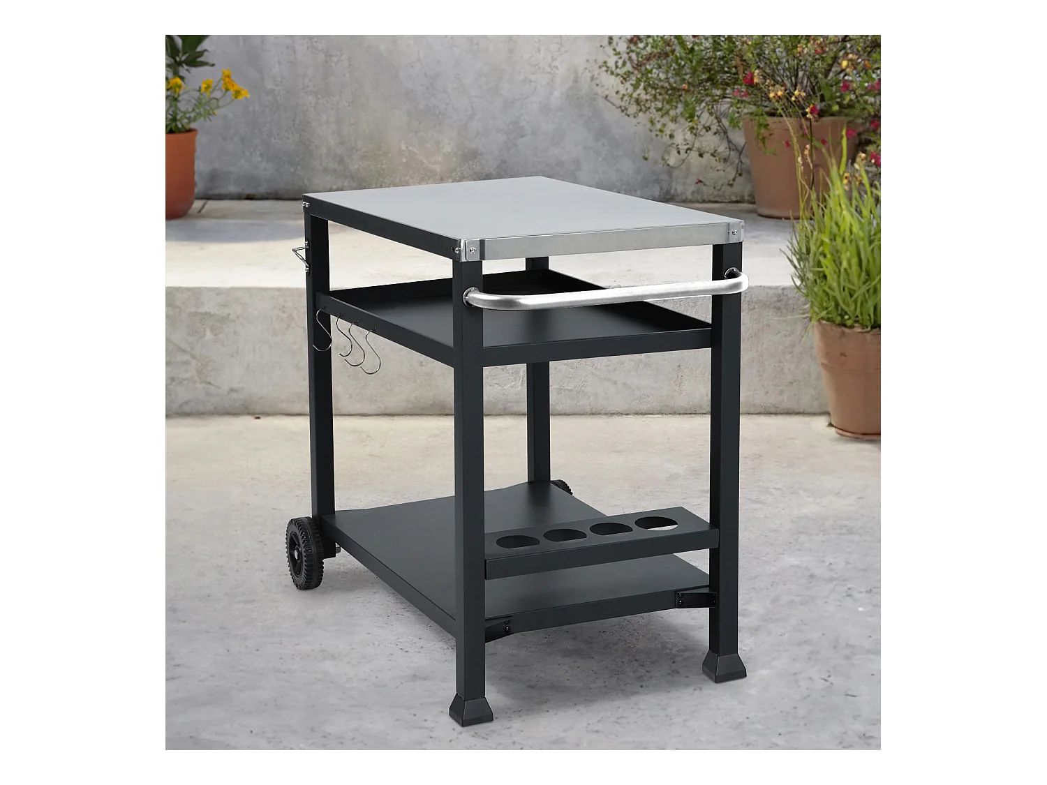 Chariot de barbecue TAINO NIKAN, support de barbecue roulant avec roulettes, noir