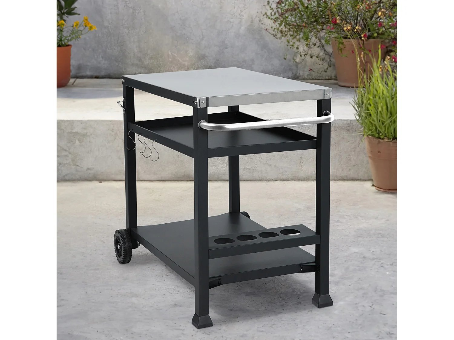 Chariot de barbecue TAINO NIKAN, support de barbecue roulant avec roulettes, noir