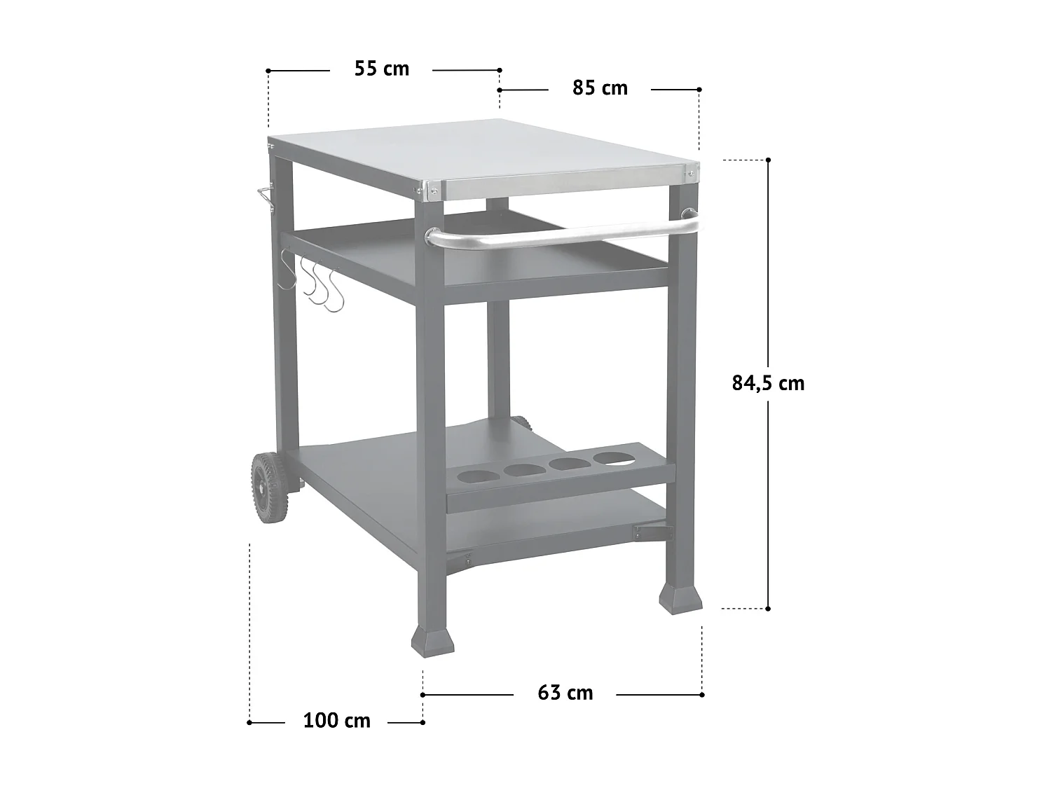 Chariot de barbecue TAINO NIKAN, support de barbecue roulant avec roulettes, noir