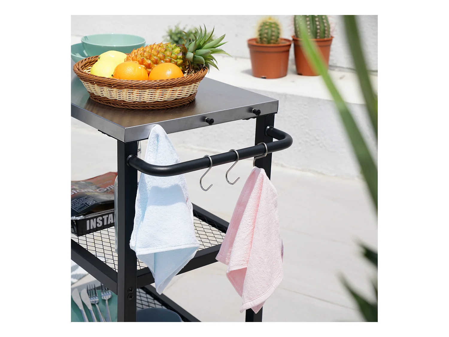 Chariot de barbecue TAINO NETIS, support de barbecue roulant avec roulettes, noir