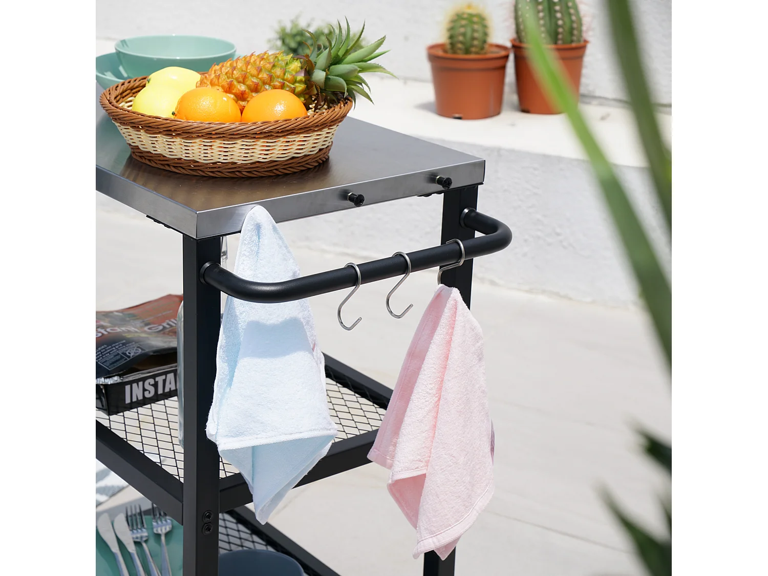 Chariot de barbecue TAINO NETIS, support de barbecue roulant avec roulettes, noir