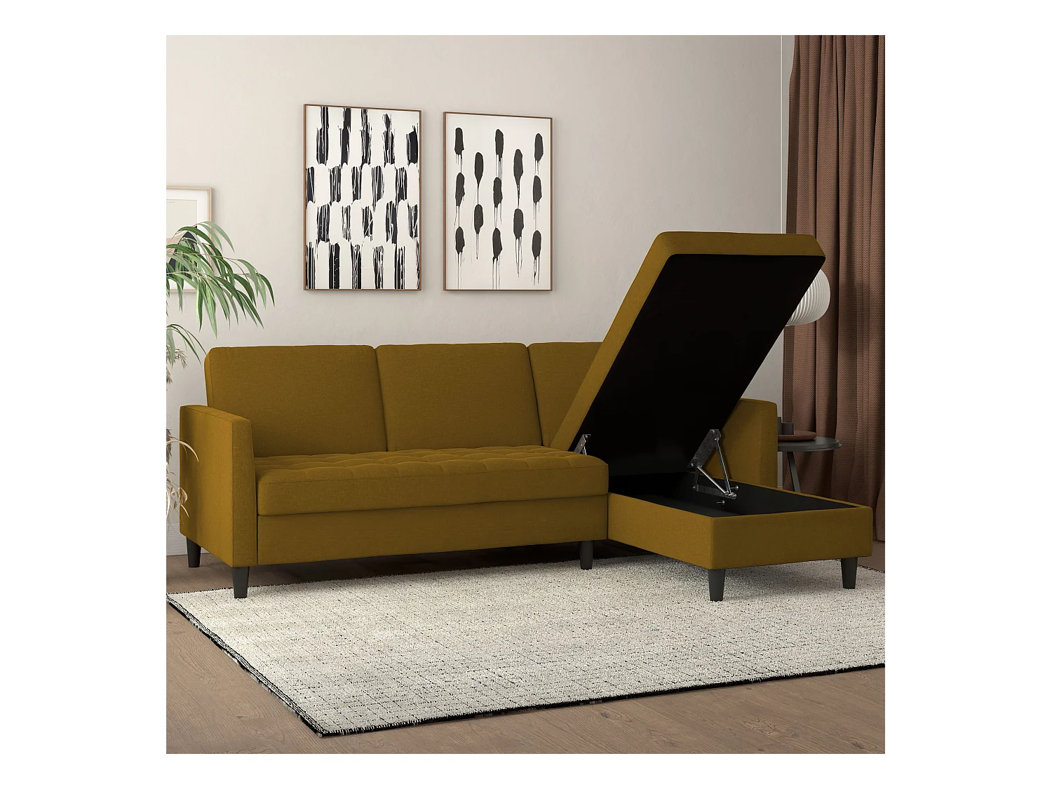 3-zits hoekslaapbank in curry stof