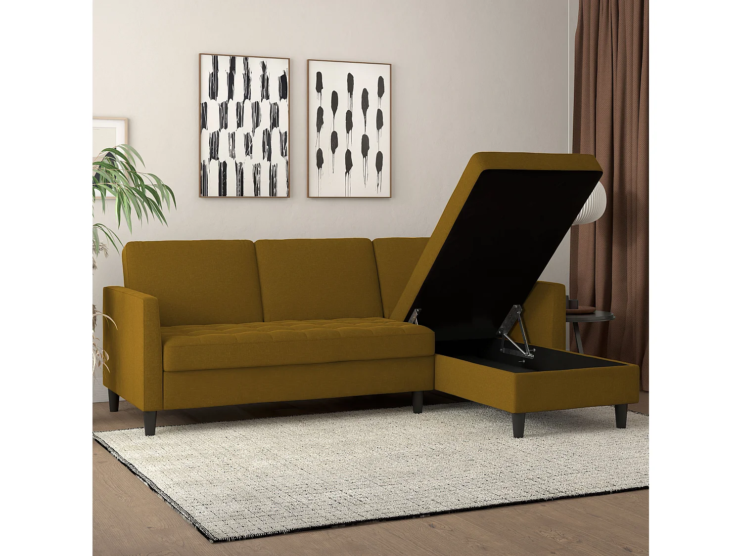 Presley | Canapé convertible 3 places avec méridienne en lin curry