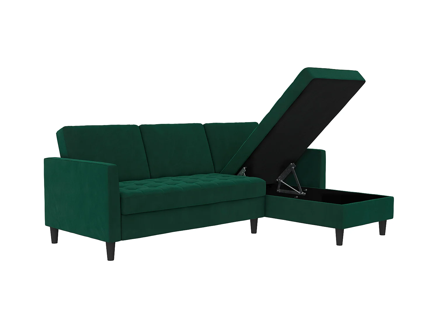 Presley | Canapé-lit 3 places avec méridienne en velours vert foncé