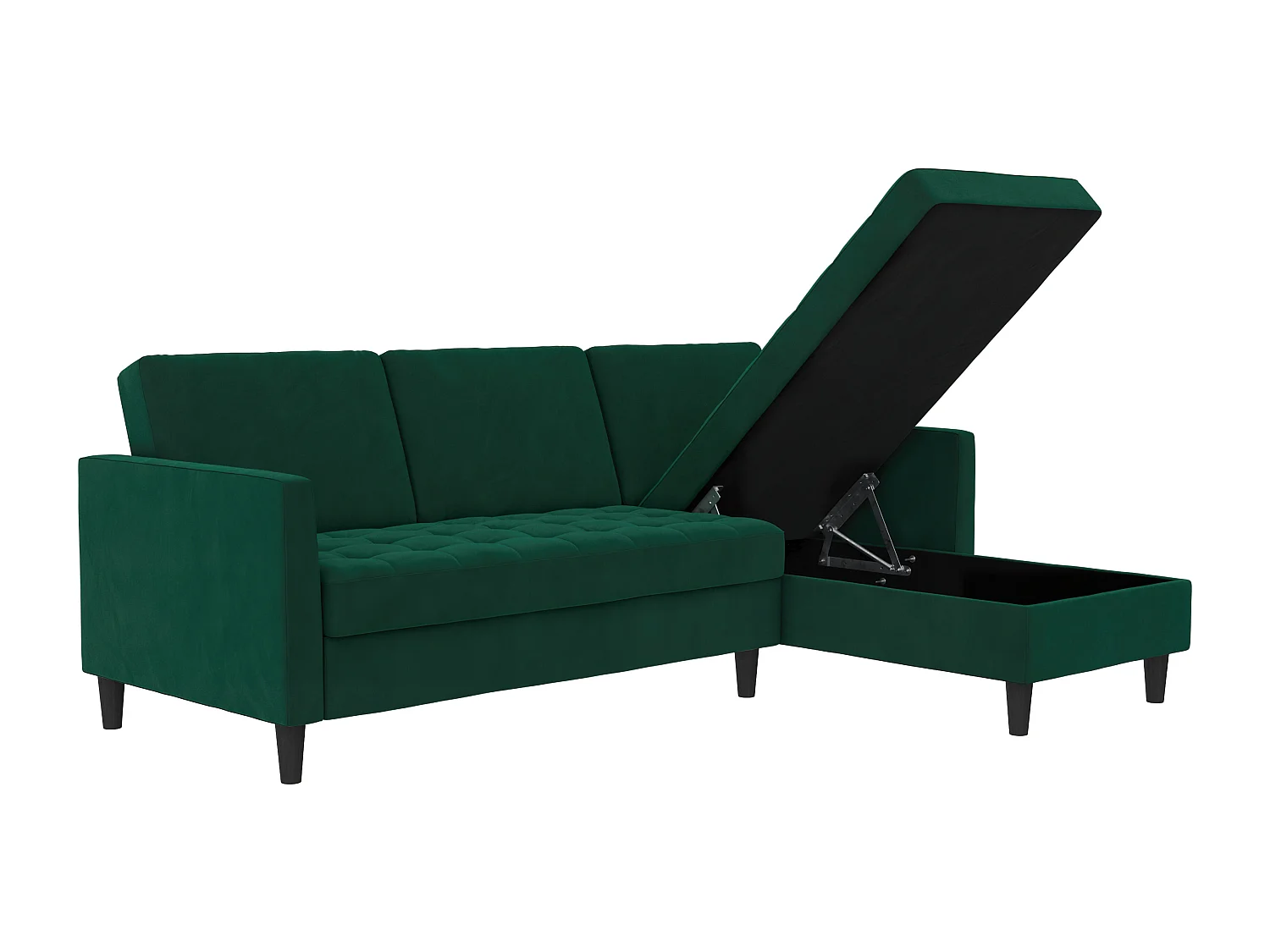 Presley | Canapé-lit 3 places avec méridienne en velours vert foncé
