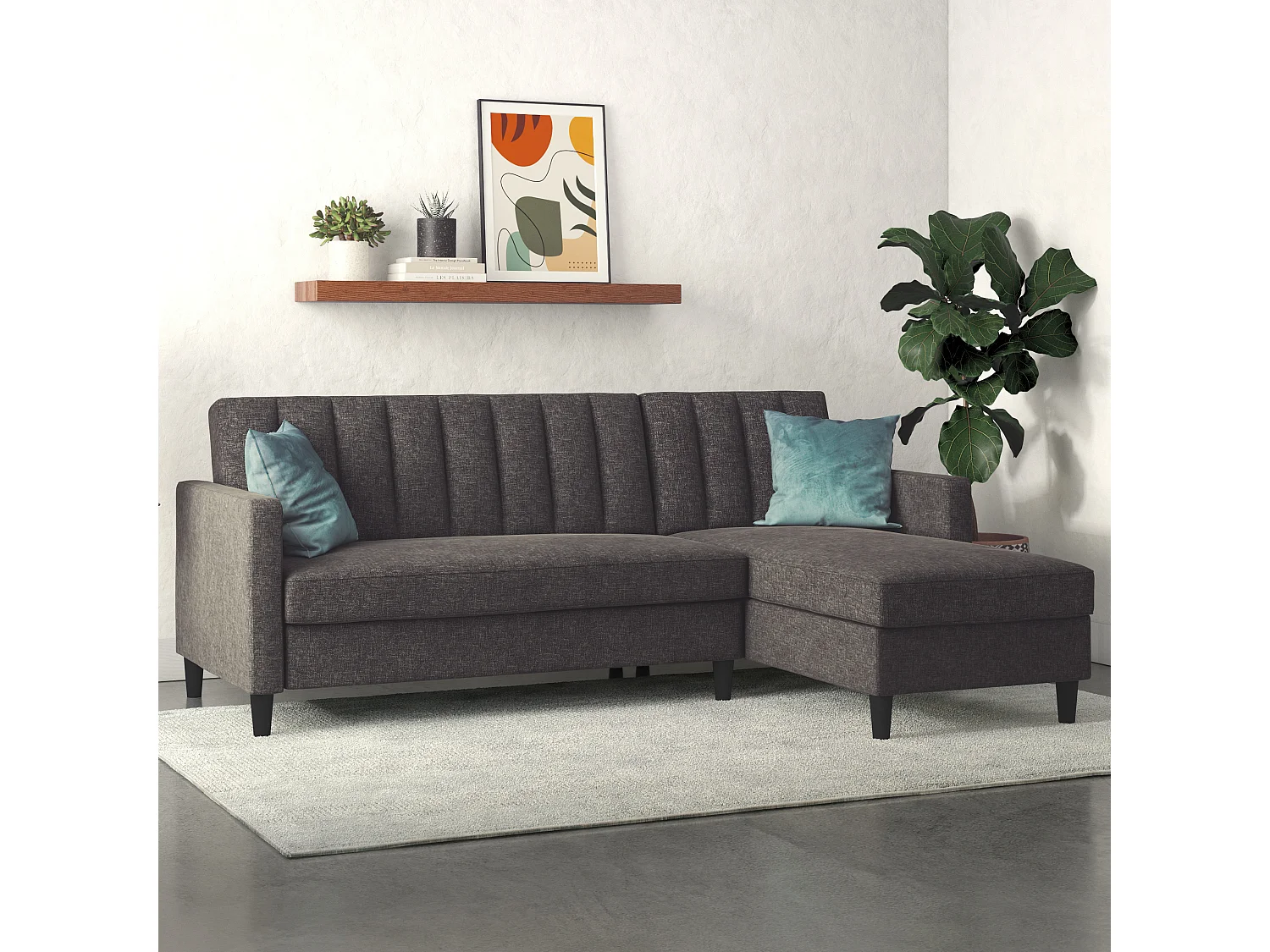 Celine | Canapé convertible 3 places avec méridienne en lin anthracite