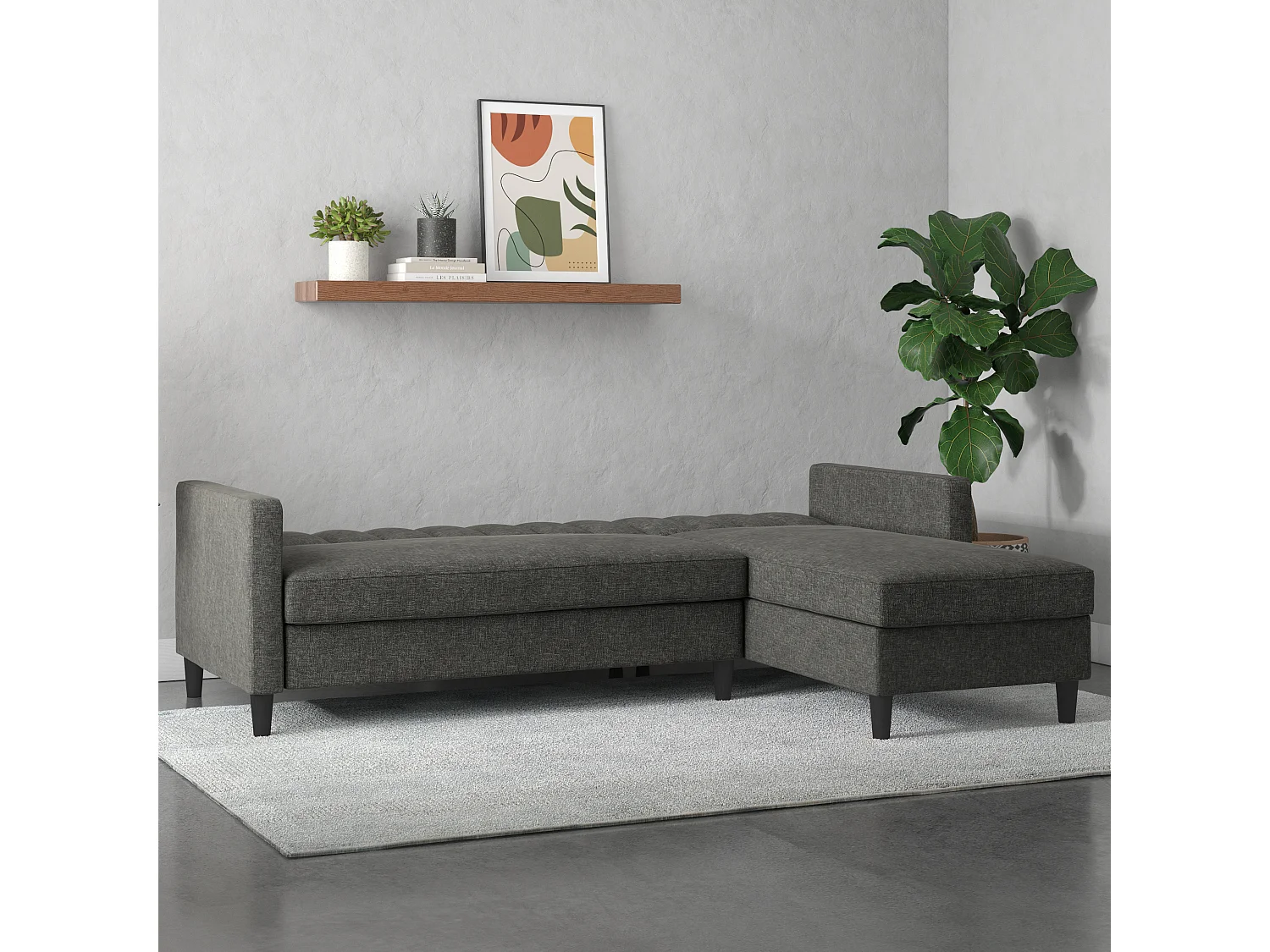 Celine | Canapé convertible 3 places avec méridienne en lin anthracite