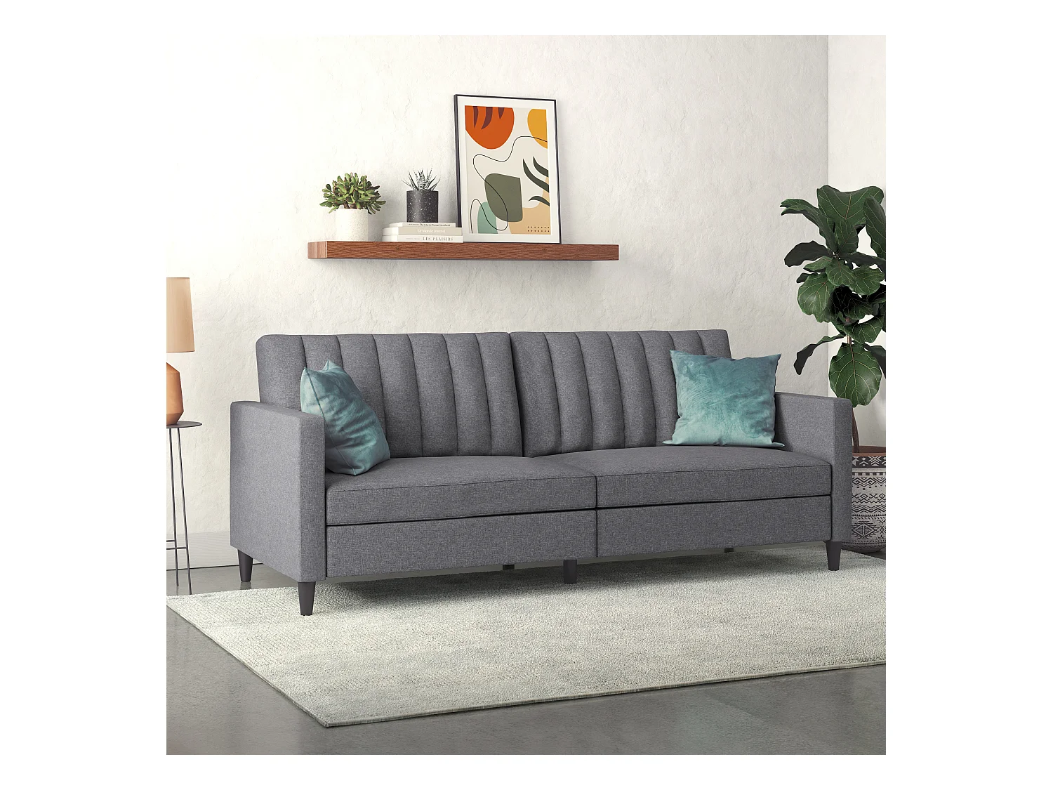 3-zits slaapbank in grijs stof