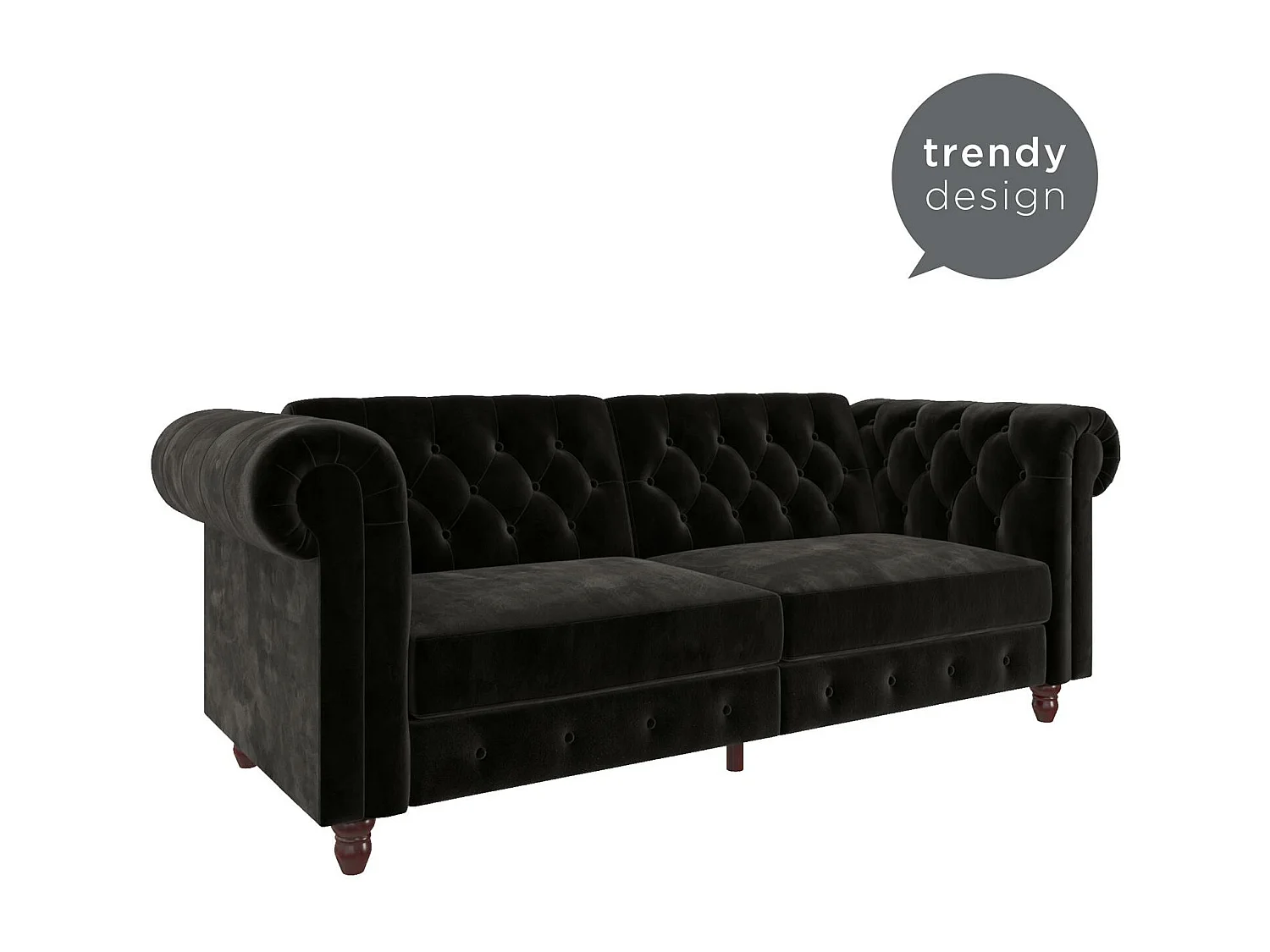 Felix | Canapé convertible Chesterfield 3 places en velours noir