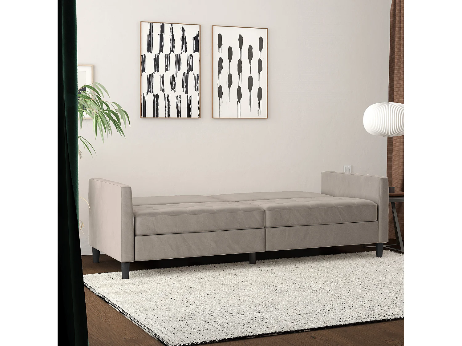 Presley | Canapé lit 3 places en velours taupe