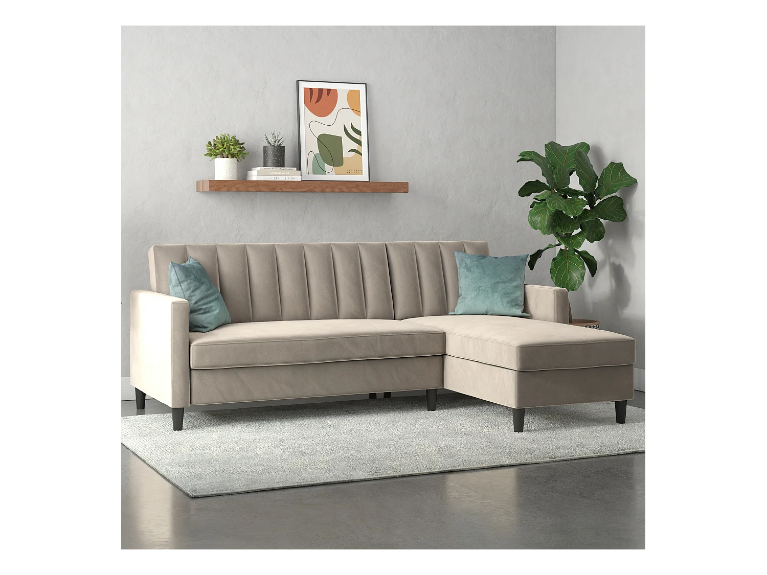 Celine | Canapé convertible 3 places avec méridienne en velours taupe