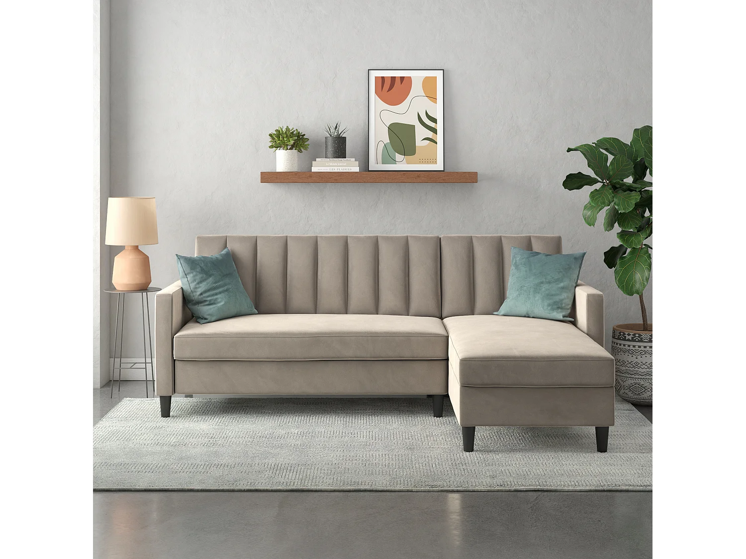 Celine | Canapé convertible 3 places avec méridienne en velours taupe