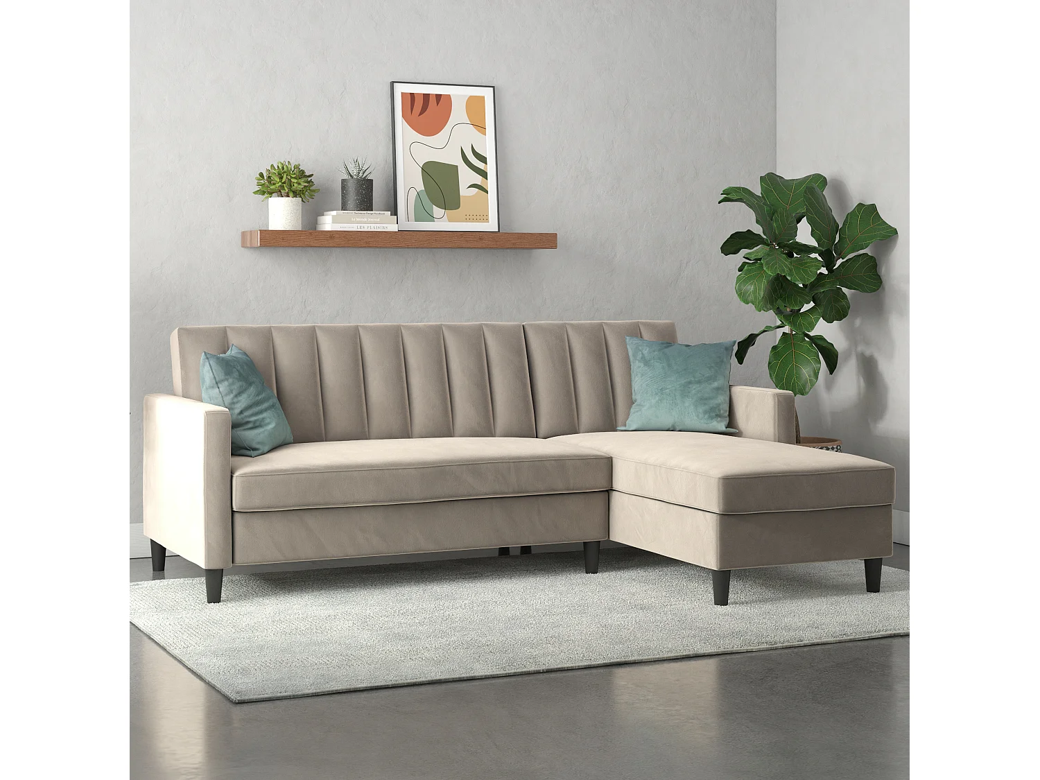 Celine | Canapé convertible 3 places avec méridienne en velours taupe