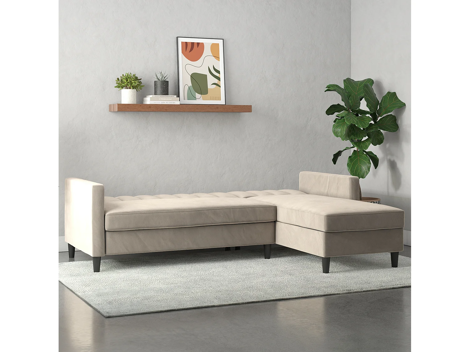 Celine | Canapé convertible 3 places avec méridienne en velours taupe