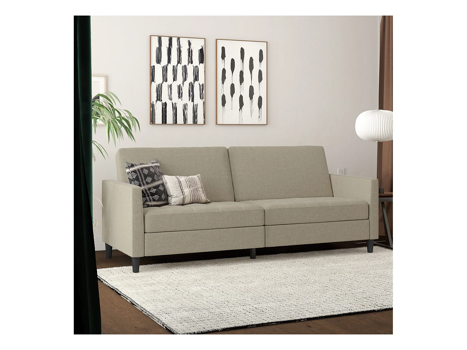 3-zits slaapbank in cappuccino stof