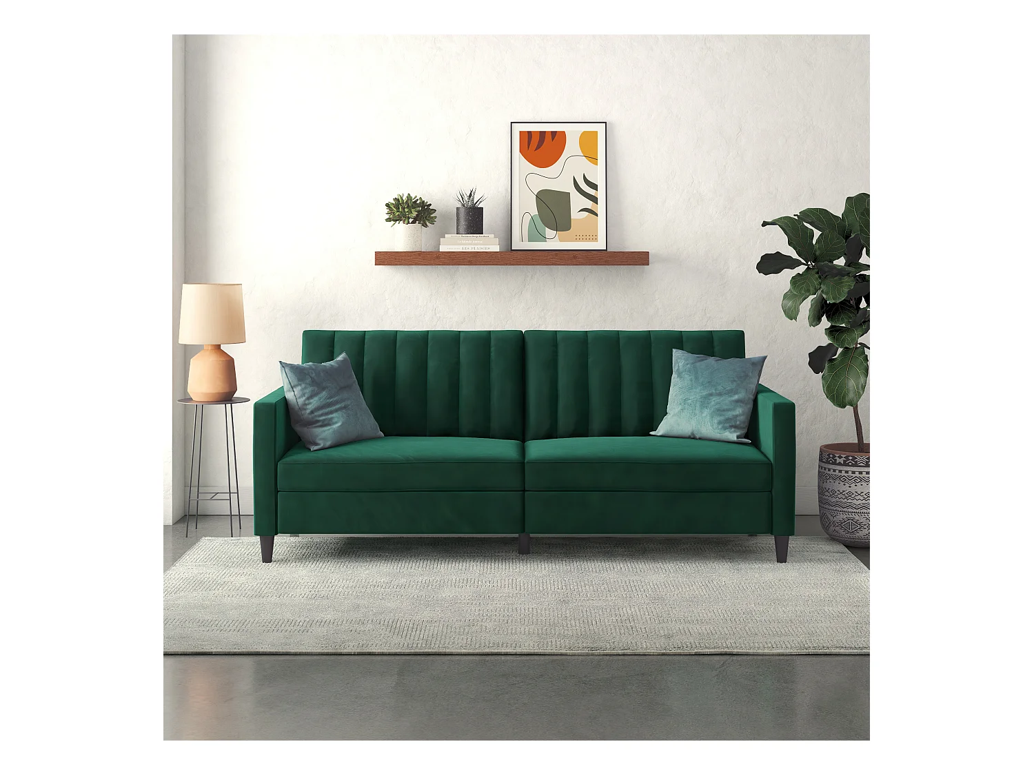 Celine | Canapé lit 3 places en velours vert foncé