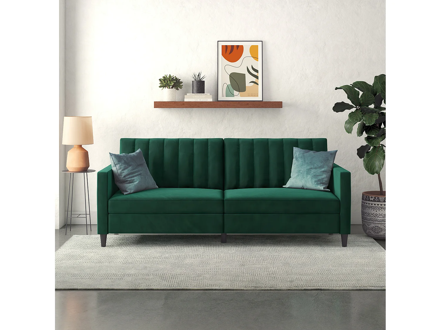 Celine | Canapé lit 3 places en velours vert foncé