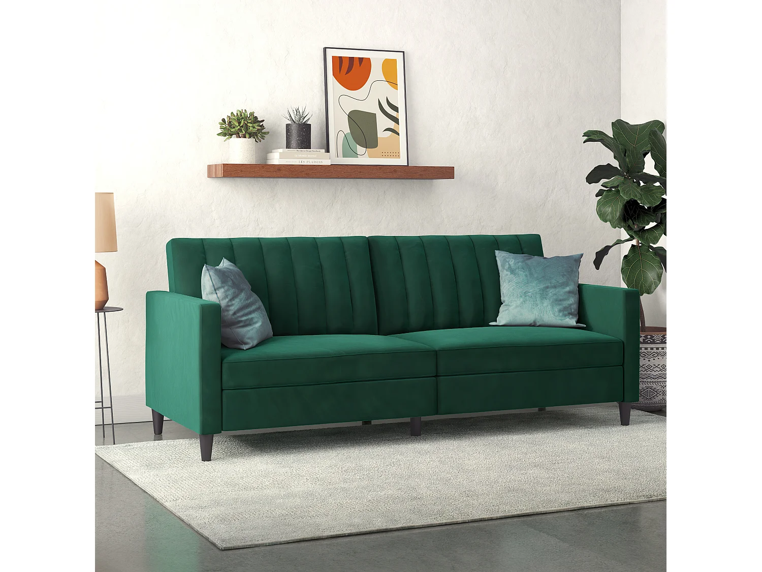 Celine | Canapé lit 3 places en velours vert foncé