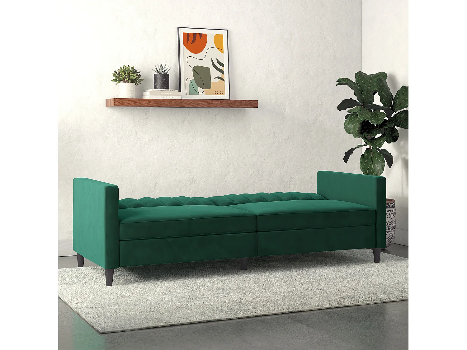 Celine | Canapé lit 3 places en velours vert foncé