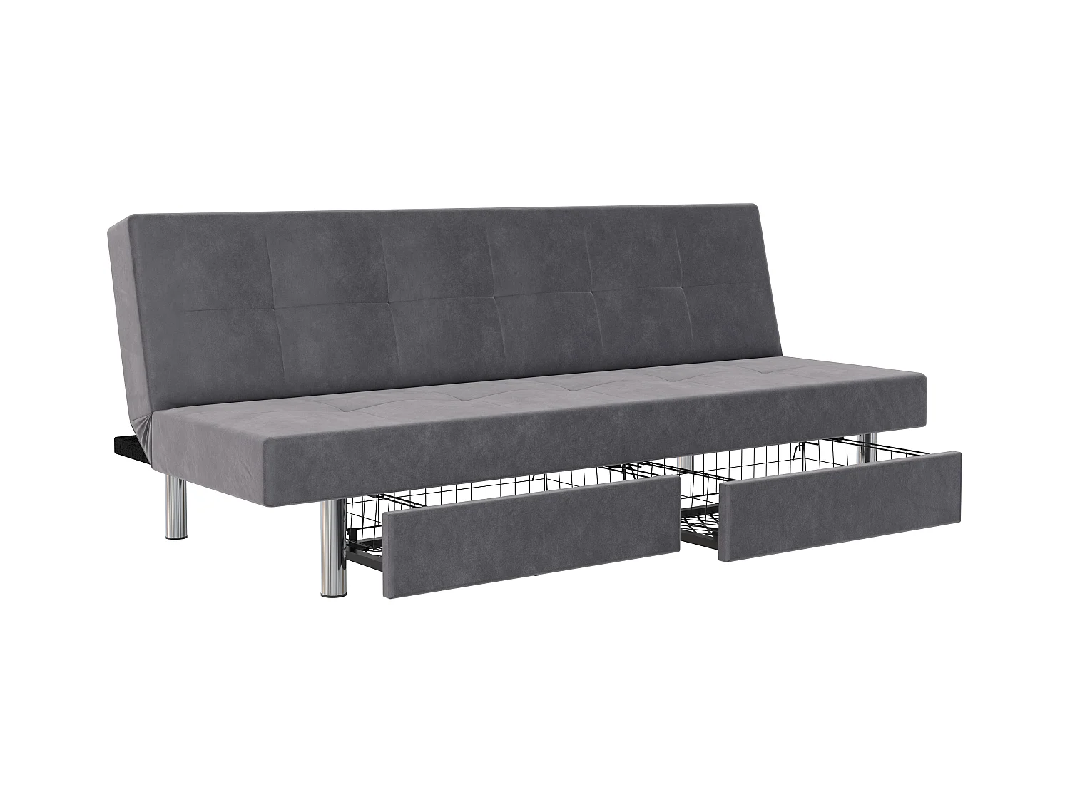 Erica | Futon mit Stauraum aus hellgrauer Mikrofaser