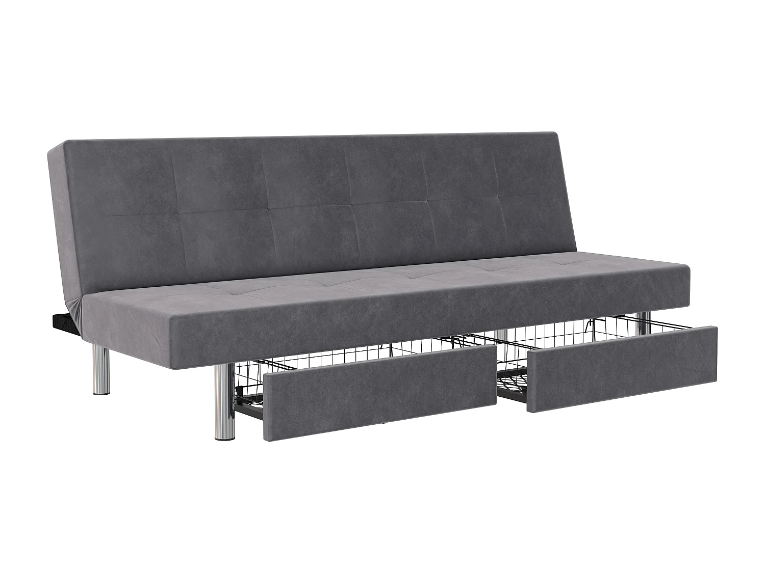 Erica | Futon avec rangement en microfibre gris clair