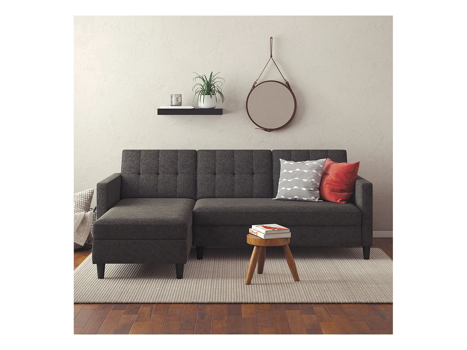 3-zits hoekslaapbank in antraciet stof