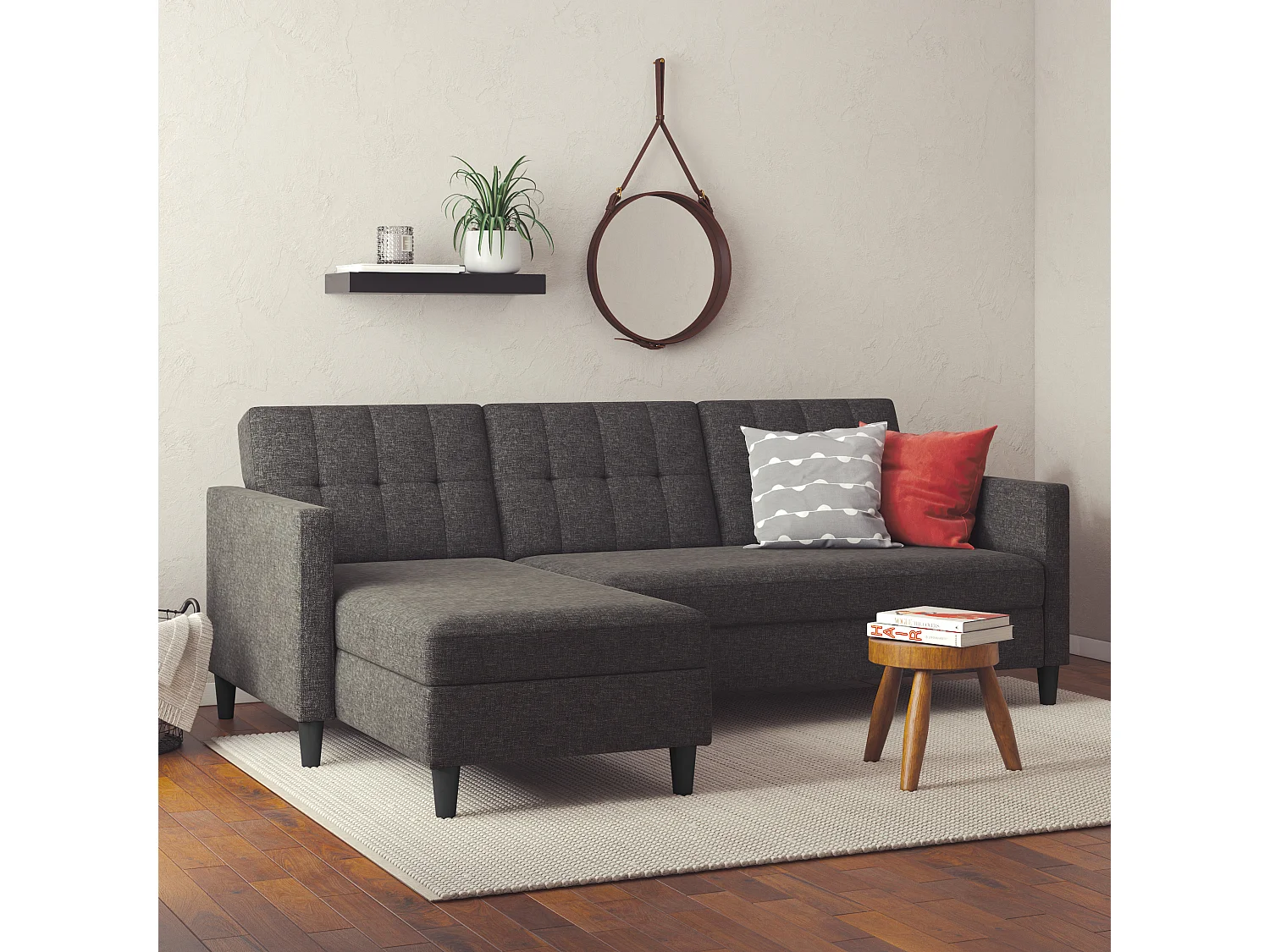 Hartford | Canapé convertible 3 places avec méridienne en lin anthracite