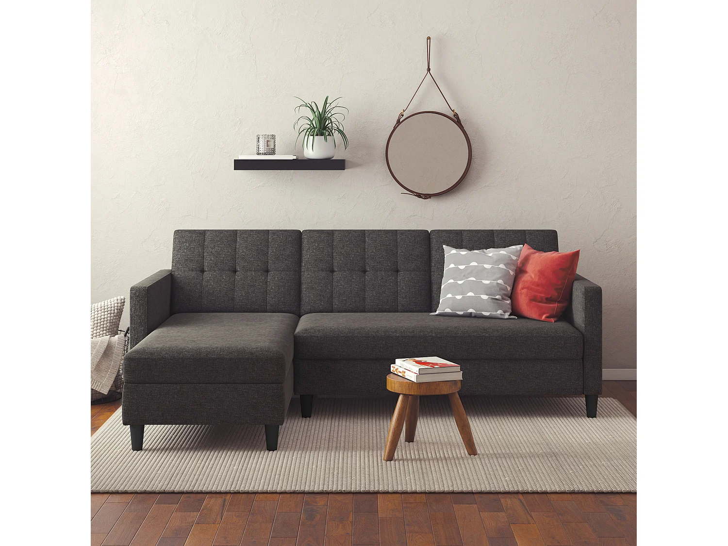 Hartford | Canapé convertible 3 places avec méridienne en lin anthracite