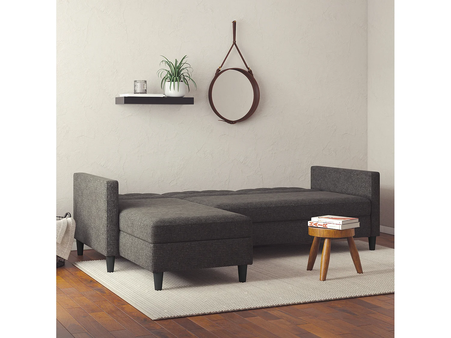Hartford | Canapé convertible 3 places avec méridienne en lin anthracite