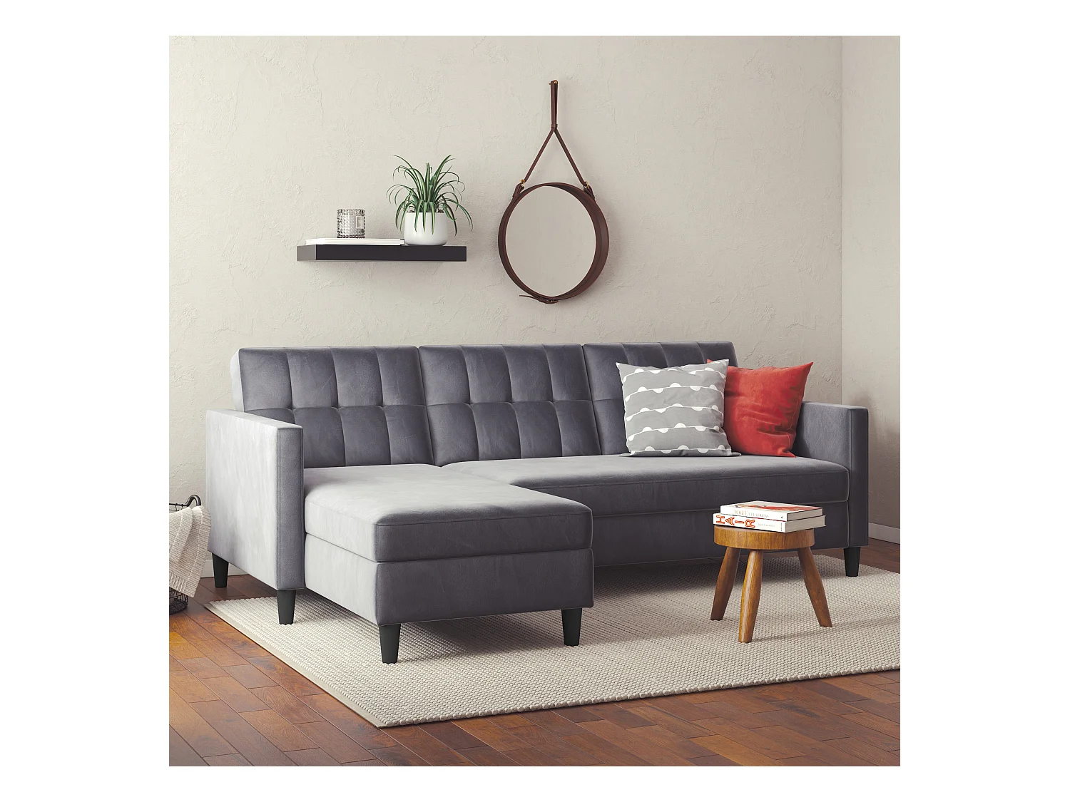 3-zits hoekbank in antraciet fluweel