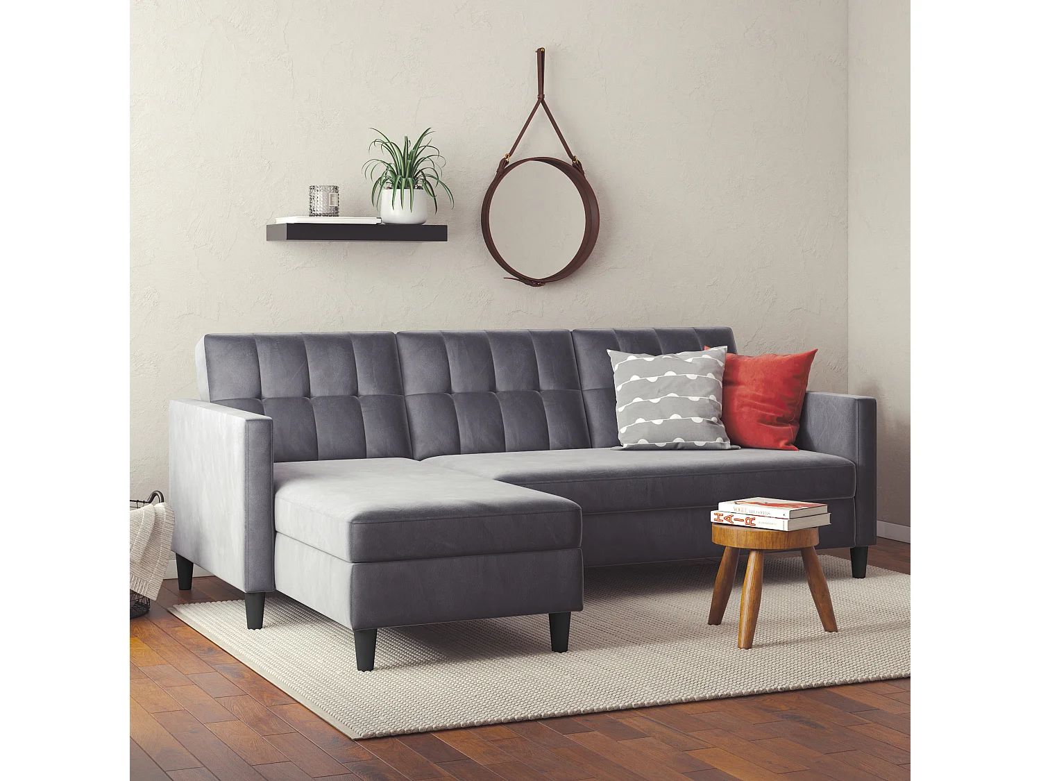 Hartford | Canapé lit 3 places avec méridienne en velours anthracite