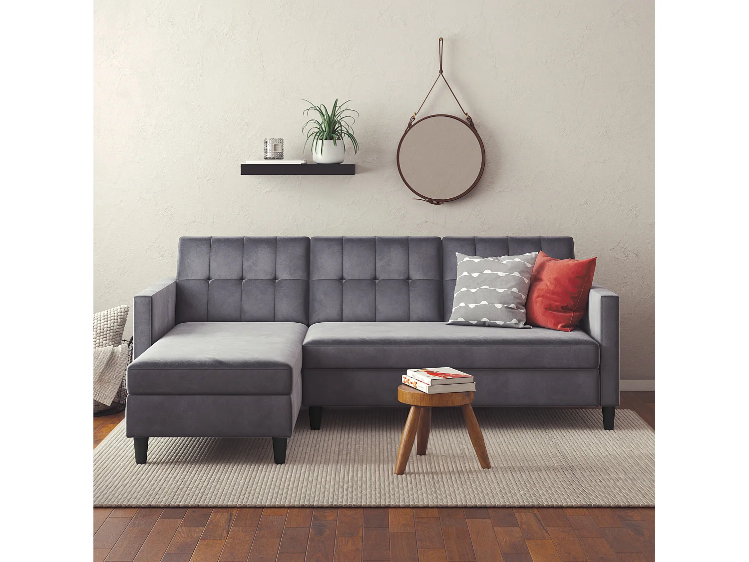 Hartford | Canapé lit 3 places avec méridienne en velours anthracite