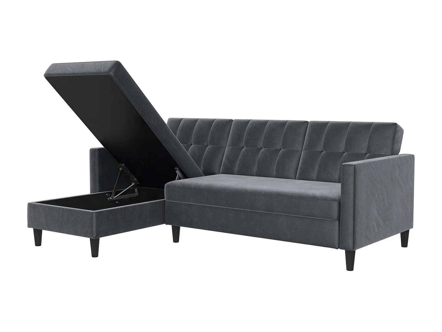 Hartford | Canapé lit 3 places avec méridienne en velours anthracite