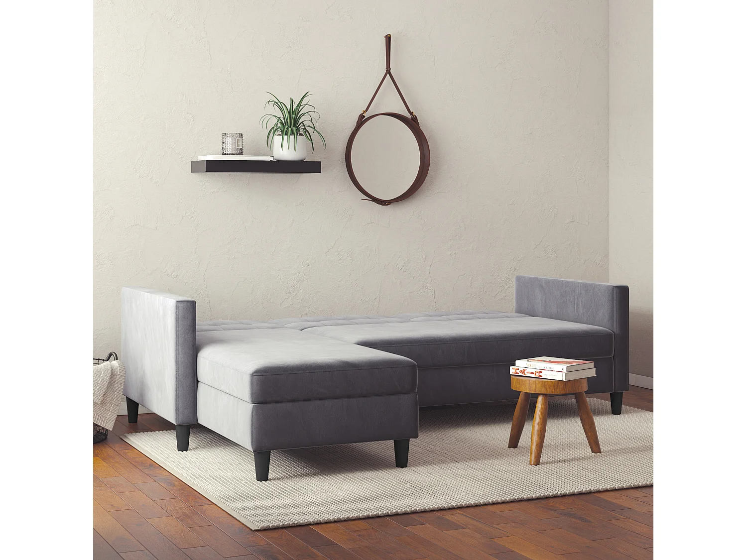 Hartford | Canapé lit 3 places avec méridienne en velours anthracite