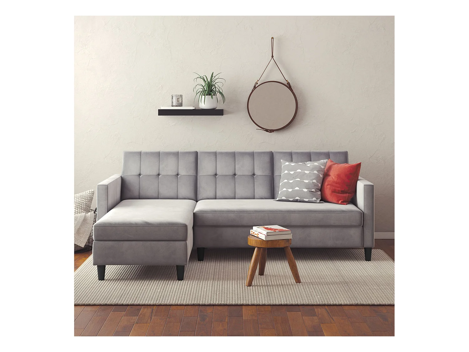 3-zits hoekbank in grijs fluweel