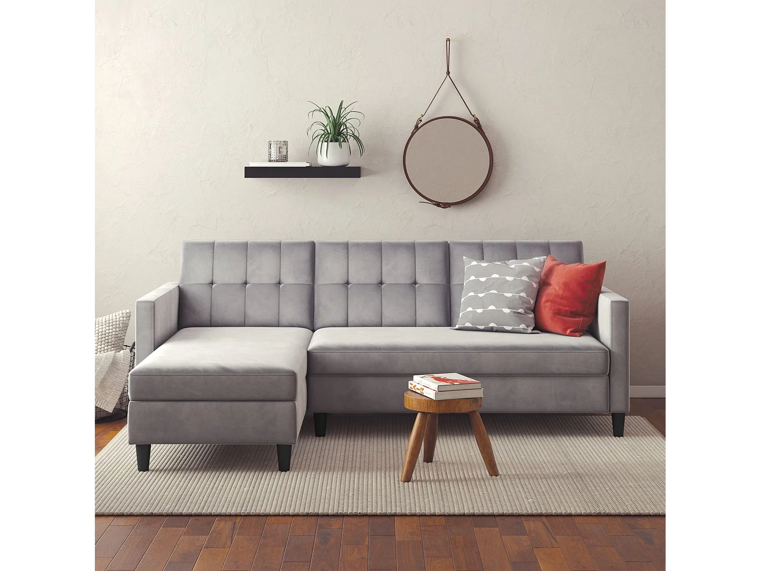 Hartford | Canapé-lit 3 places avec méridienne en velours gris